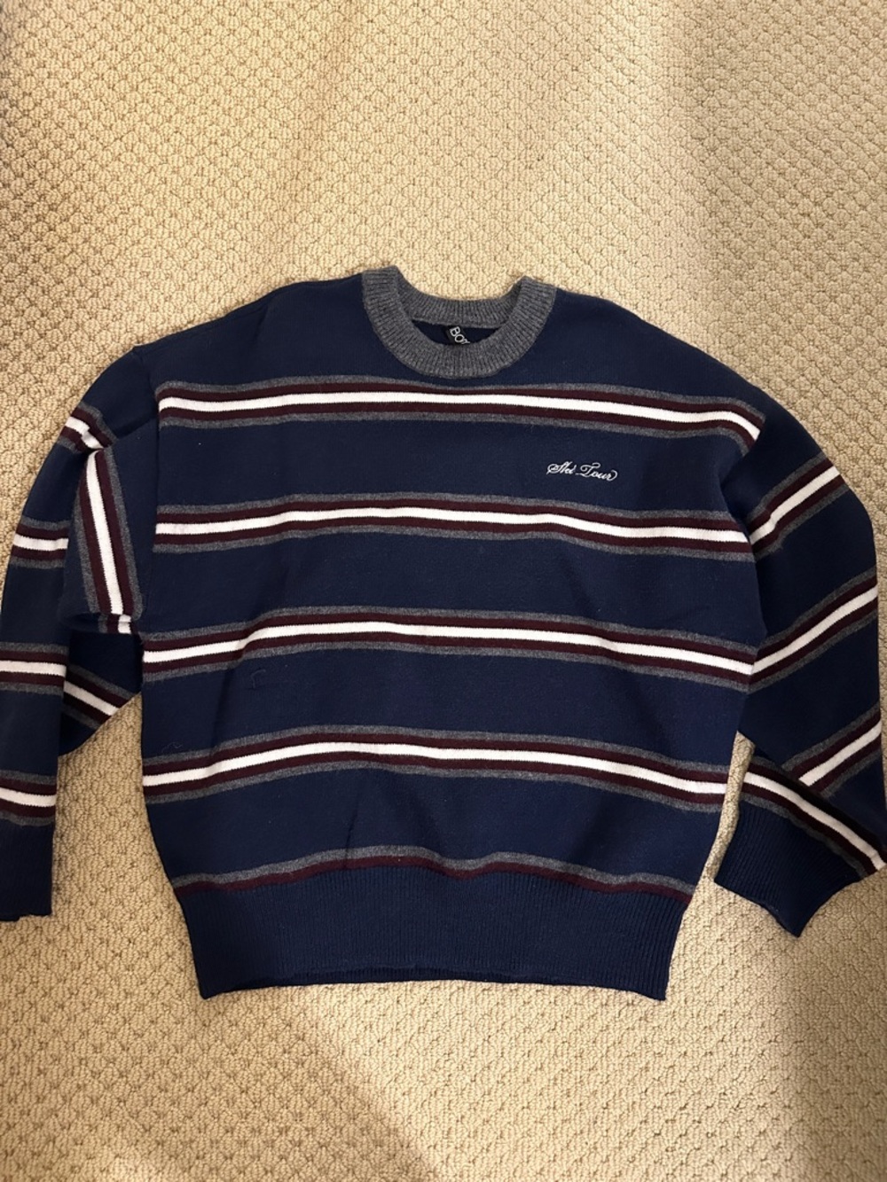 Navy Striped Crewneck Sweater